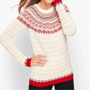 Talbots Diamond Fair Isle Cabincore Apres Ski Sweater Colorful Lambswool Size XS